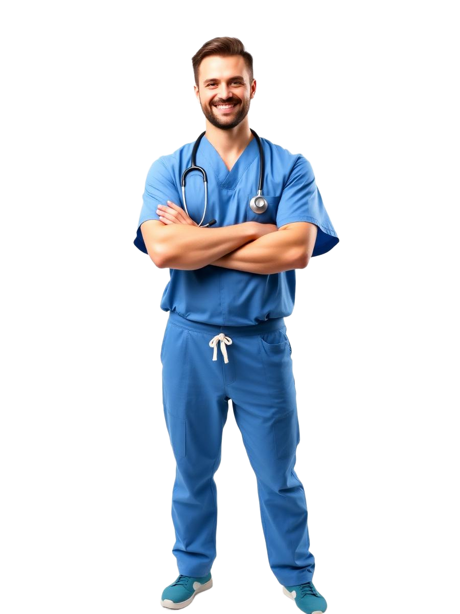 Healthcare worker in scrubs